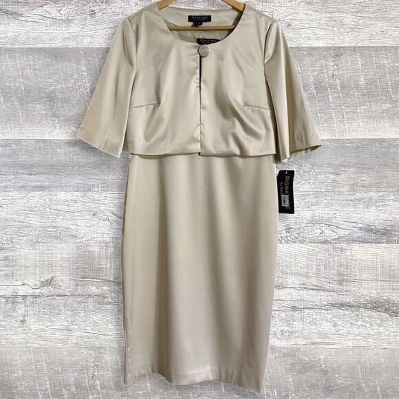 Signature by Robbie Bee Satin Jacket & Dress Set NEW Women 10 Beige Knee Length - Picture 1 of 8